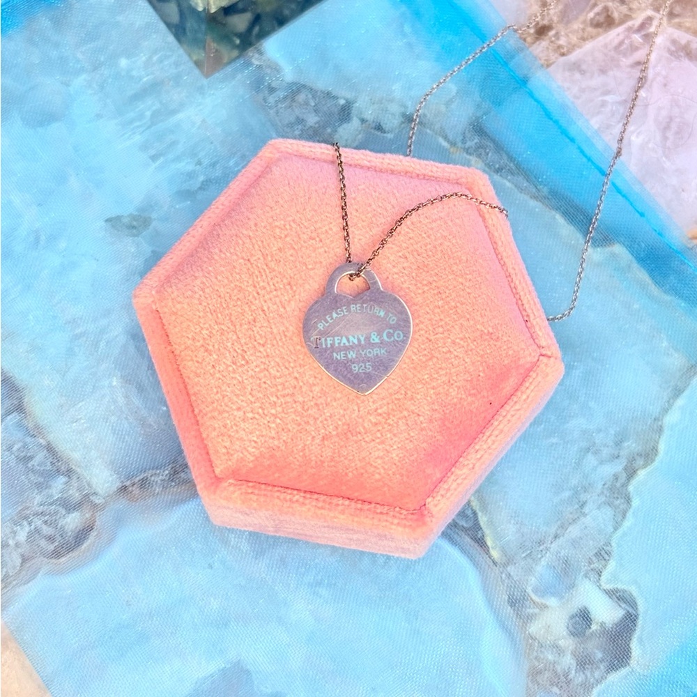 AUTHENTIC RARE Blue Enamel Return to Tiffany &Co Heart Necklace Sterling Silver